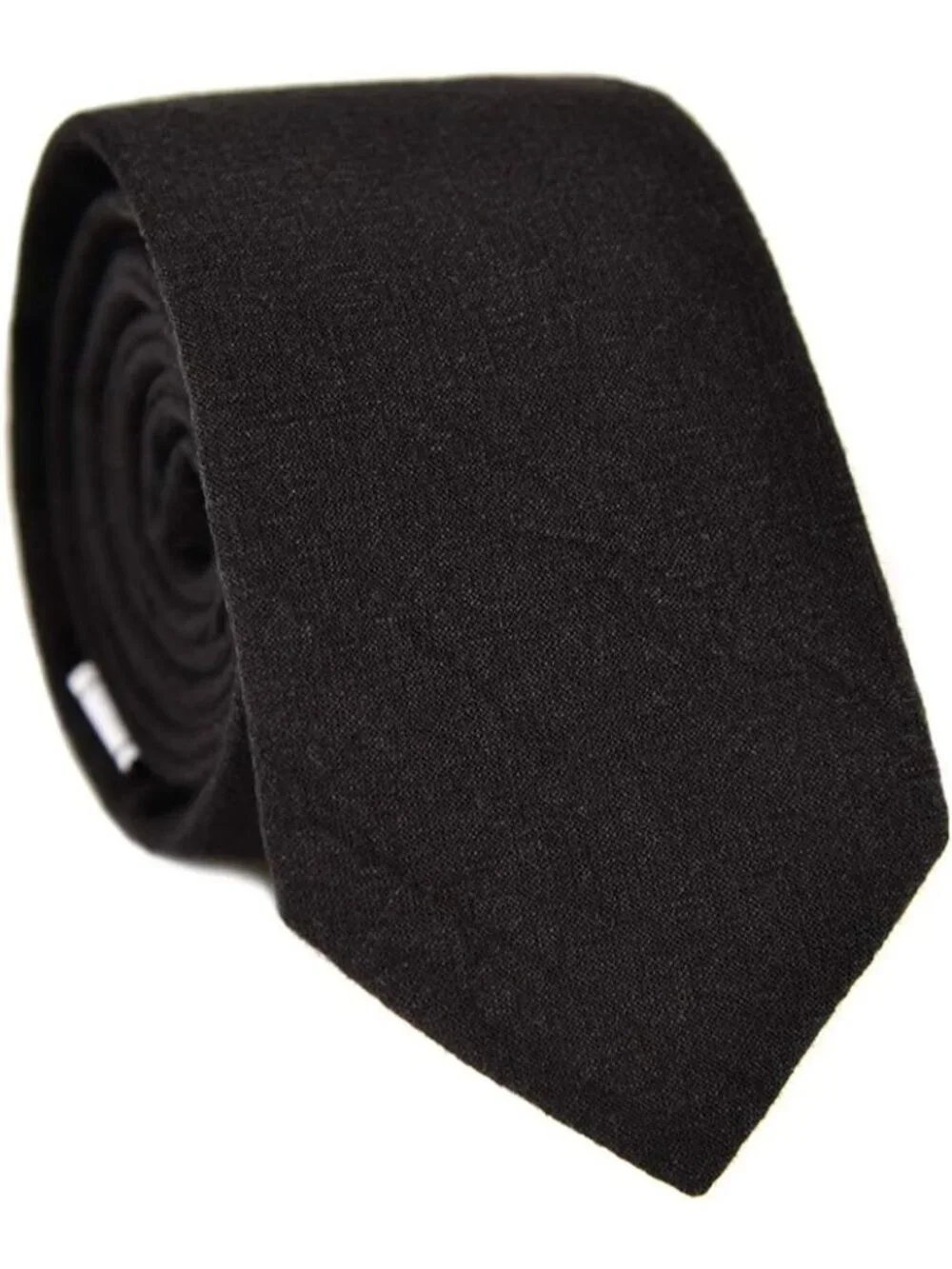 Men's Black Solid Heather Cotton Linen Textured Formal Slim Necktie For Business