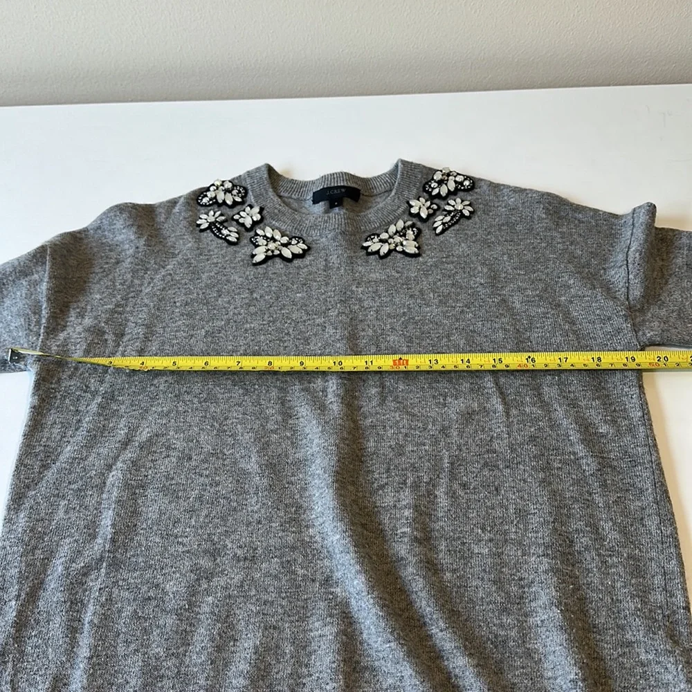 J Crew Women's Opal Embellished Crew Neck Sweater Top Gray EUC Size Small