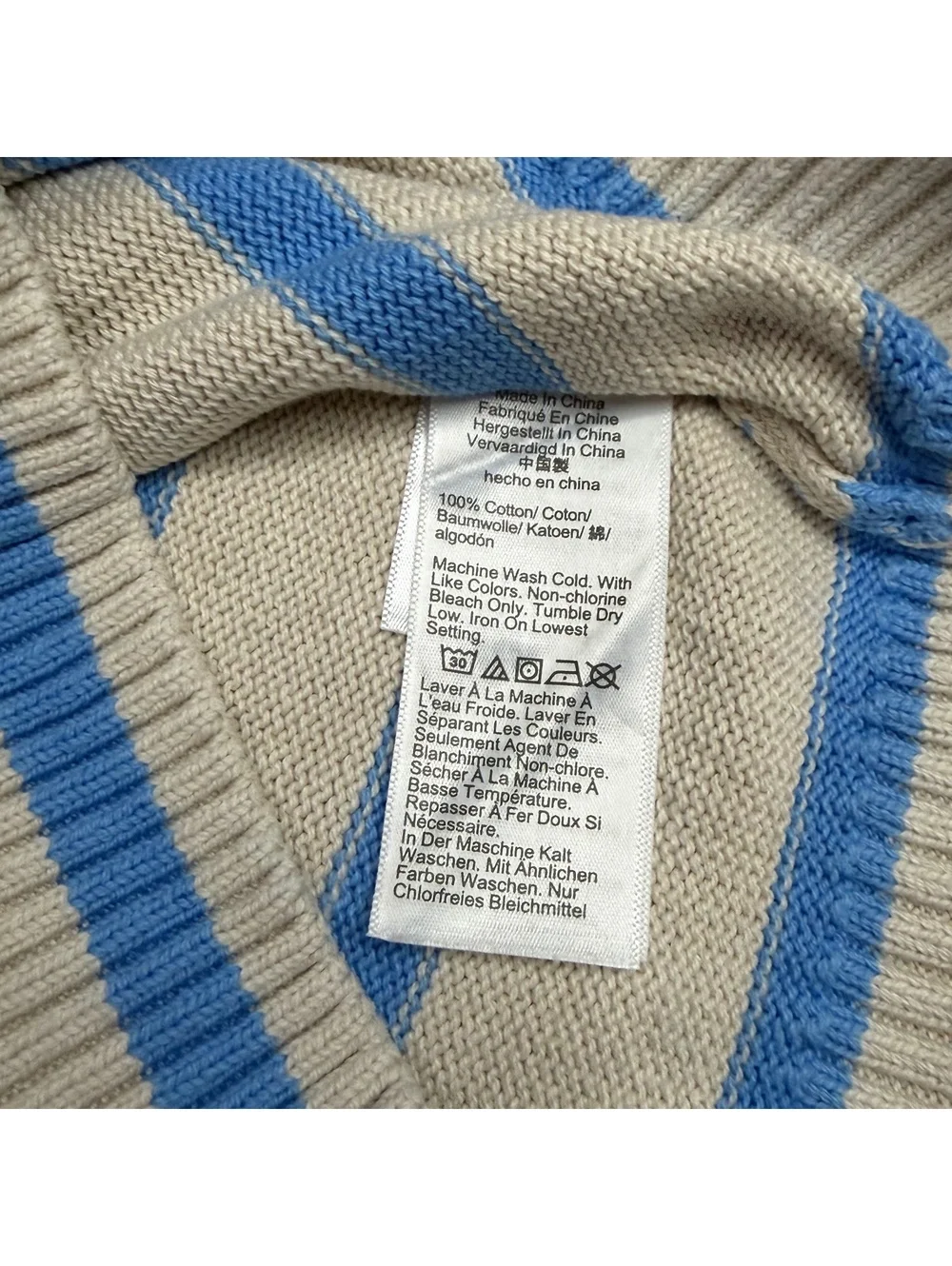 J Crew Womens XS Striped Quarter Zip Sweater Cotton Blue Cream Nautical Preppy