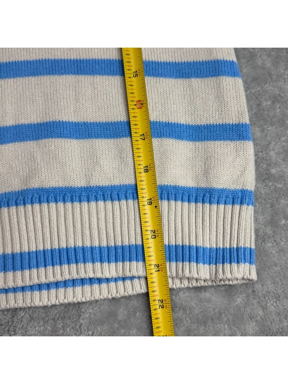 J Crew Womens XS Striped Quarter Zip Sweater Cotton Blue Cream Nautical Preppy