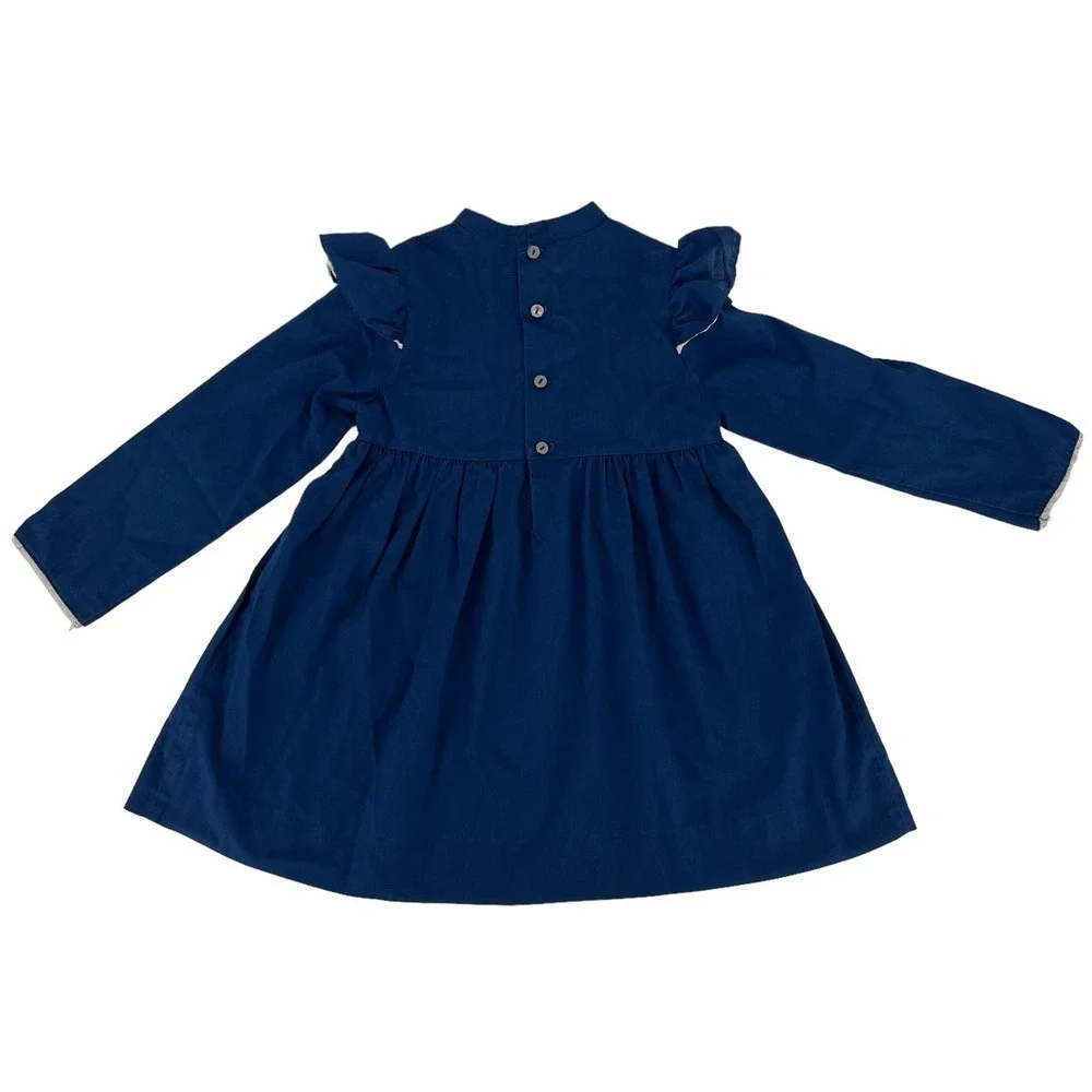 Vintage Girl’s Prairie Dress Smocked Floral‎ JC Penney Navy Blue Size 6