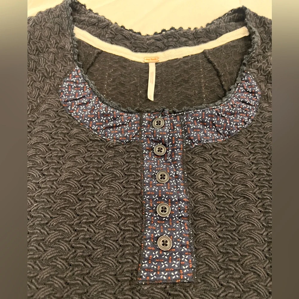 Free People Women's Henley Knit Short Sleeve Top in Black