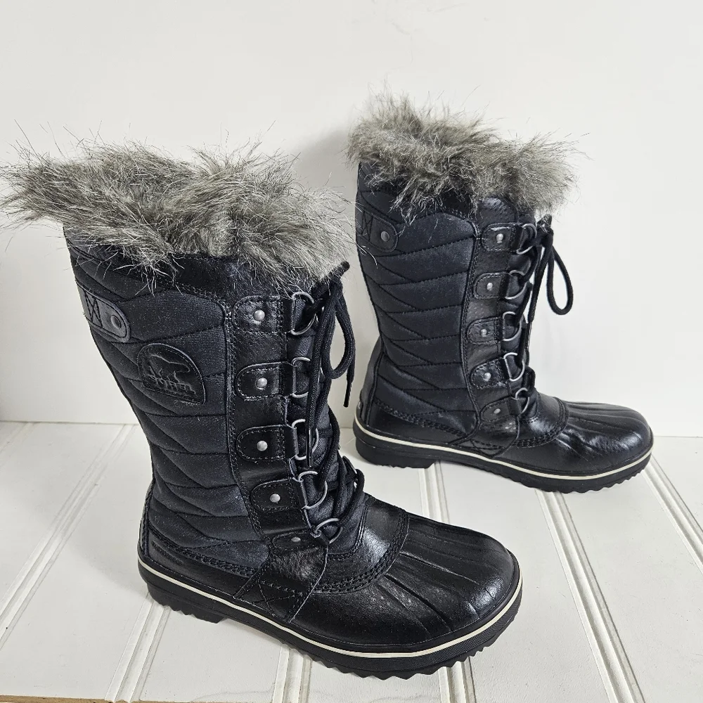 Sorel Boots Size 7 Tofino II Waterproof Faux Fur Insulated Snow Winter Black