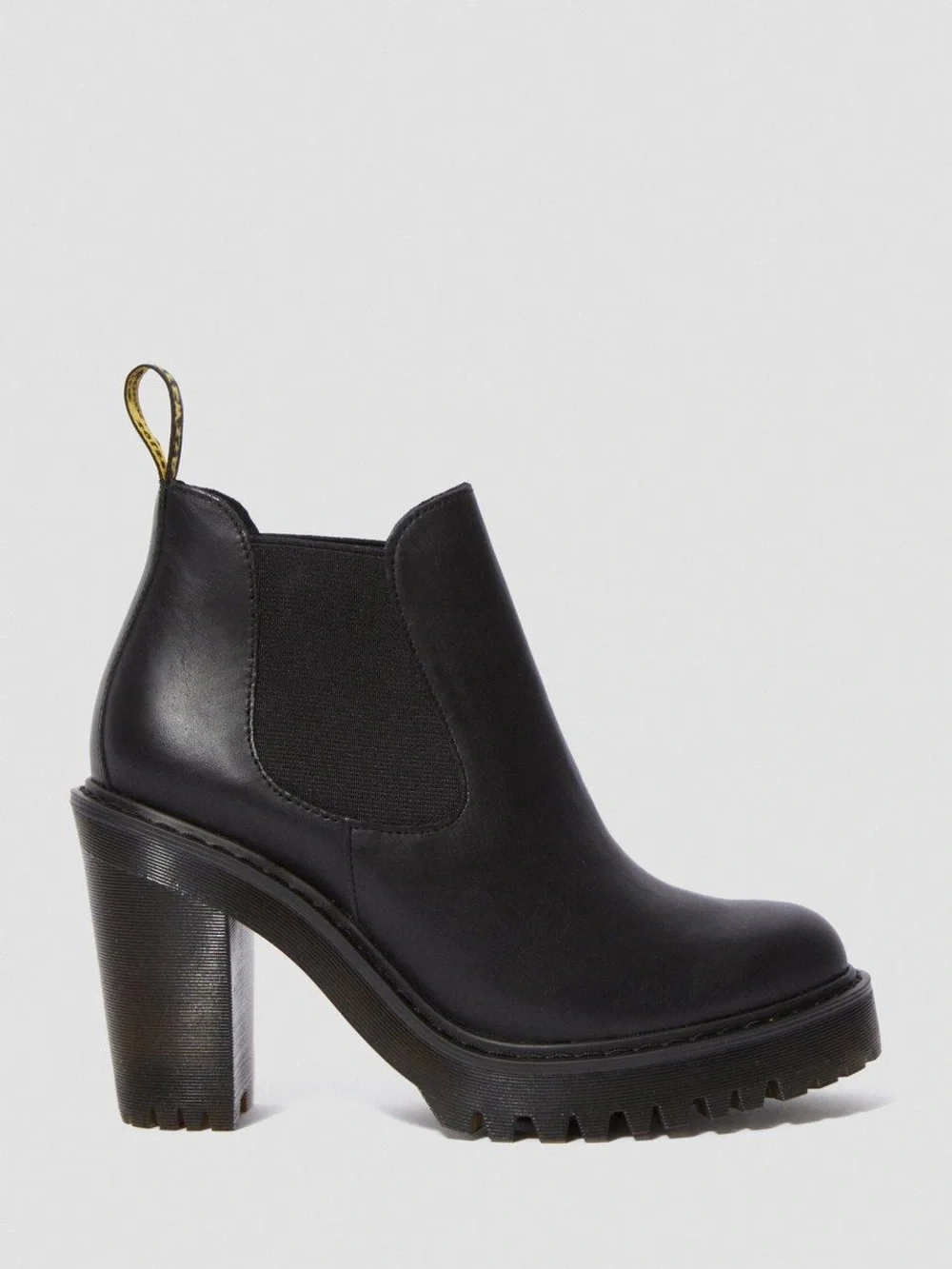 Dr Martens Hurston Chelsea High Block Heel Platform Pull On Black Boots EUC Sz 7