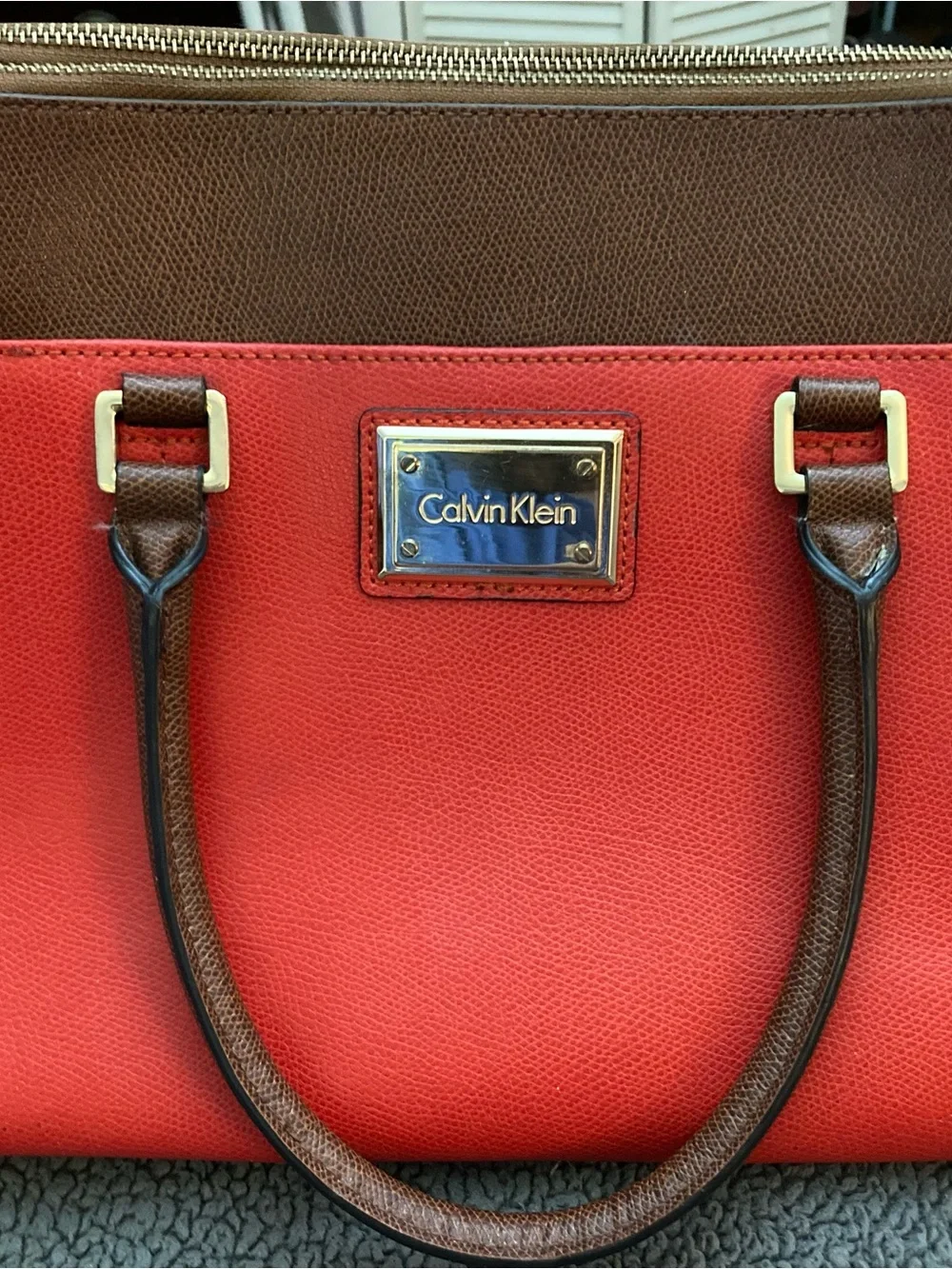 Calvin Klein Red and Brown Leather Shoulder Bag
