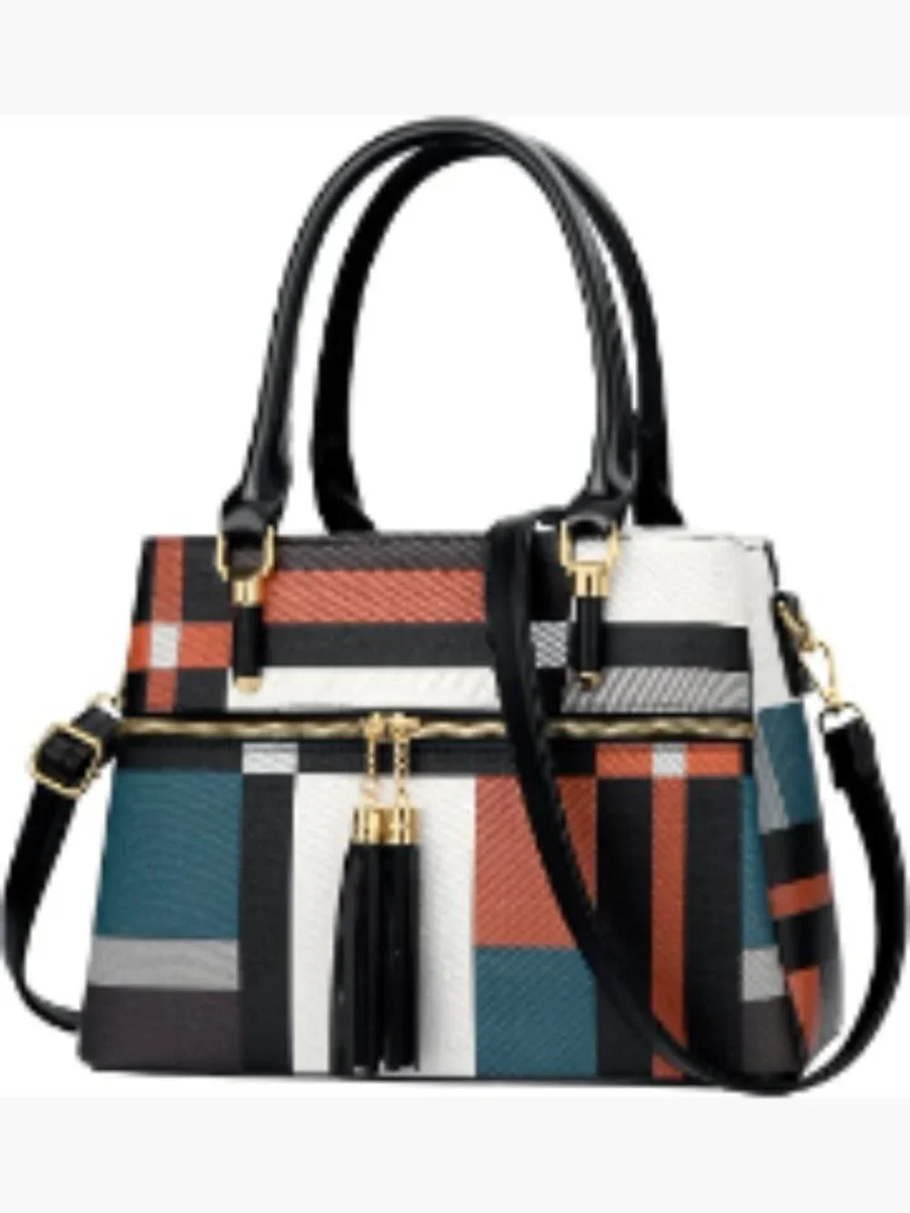 PU Leather Satchel Handbag 3 Compartments Crossbody Top Handle
