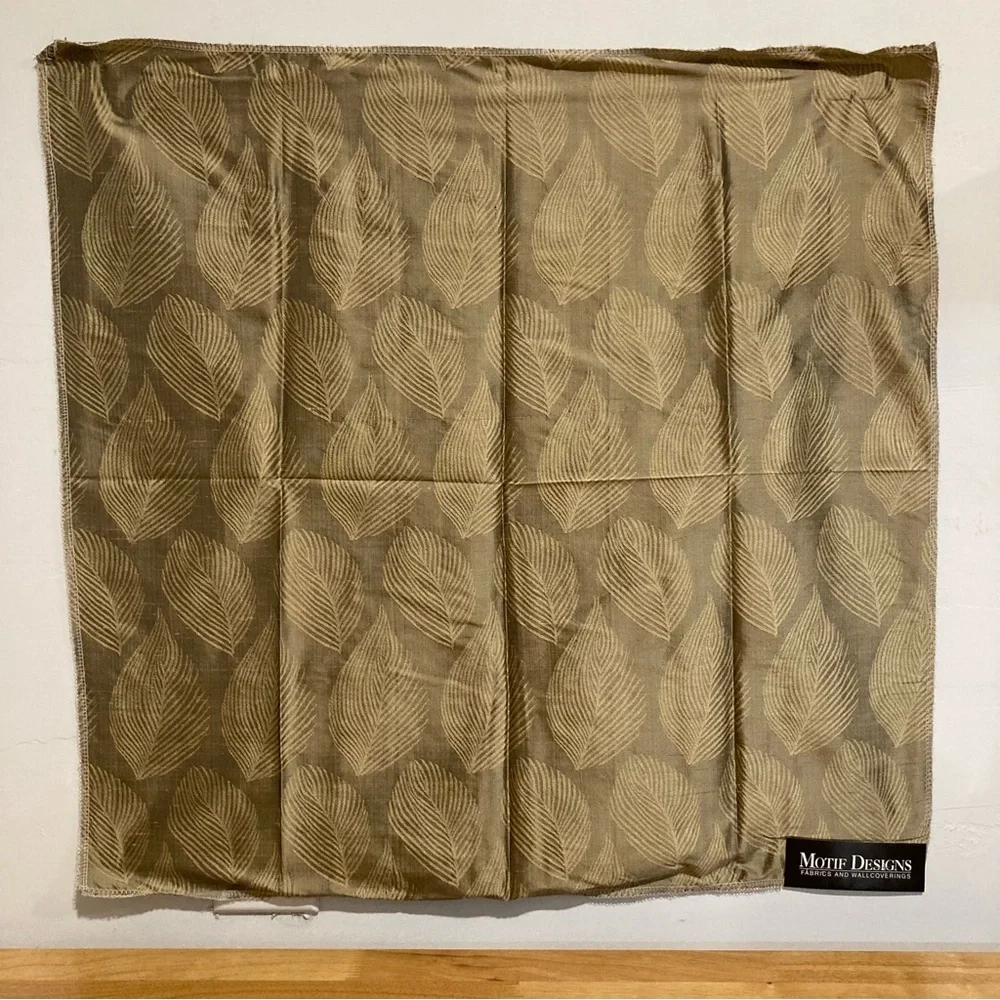 Motif Designs 100% Silk Fabric Swatch Bronze Feather Pattern 24”x24” 2000s Vtg