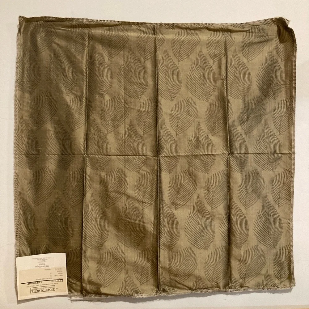 Motif Designs 100% Silk Fabric Swatch Bronze Feather Pattern 24”x24” 2000s Vtg