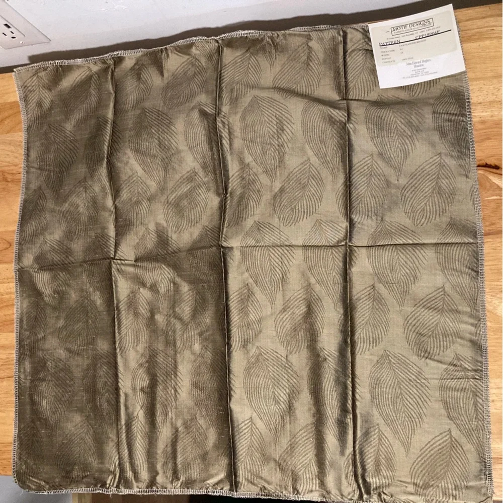 Motif Designs 100% Silk Fabric Swatch Bronze Feather Pattern 24”x24” 2000s Vtg