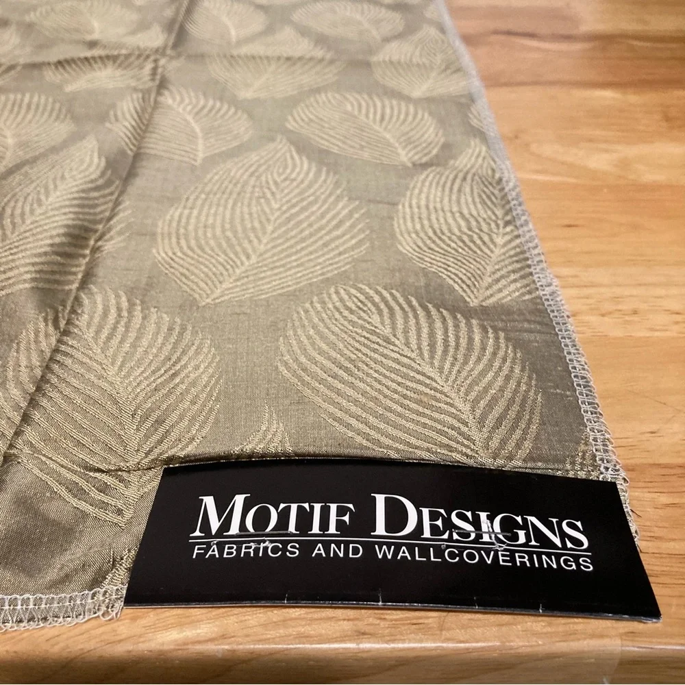 Motif Designs 100% Silk Fabric Swatch Bronze Feather Pattern 24”x24” 2000s Vtg