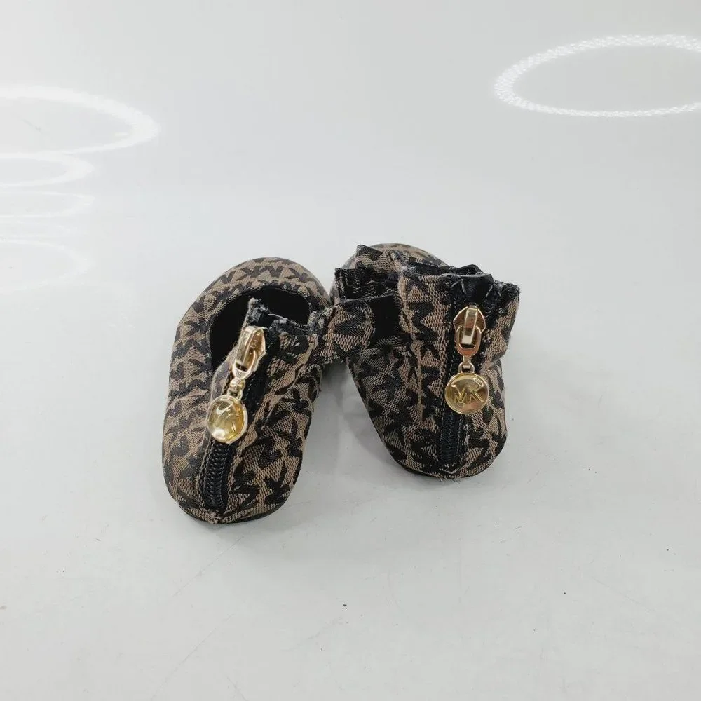 Michael Kors Girl's Brown Black Signature Logo Casual‎ Ballet Flats Size 10