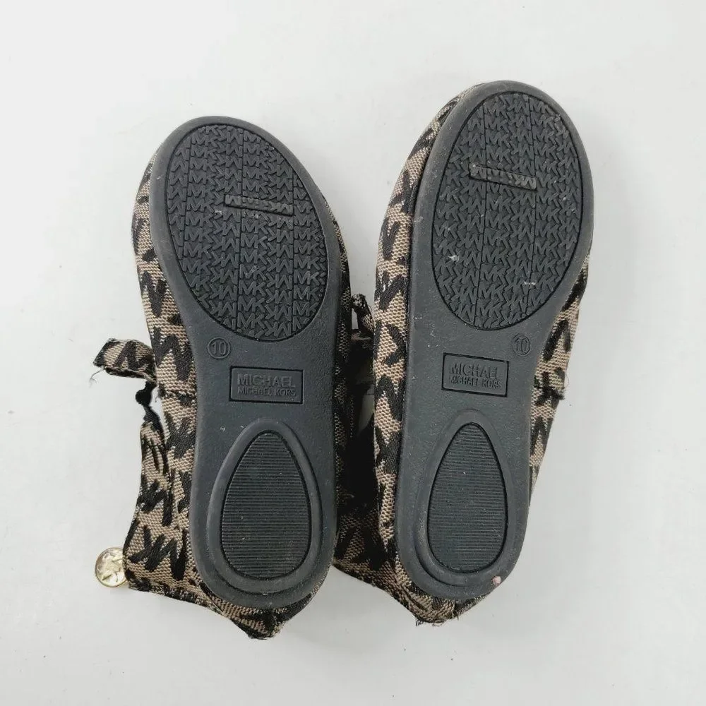 Michael Kors Girl's Brown Black Signature Logo Casual‎ Ballet Flats Size 10