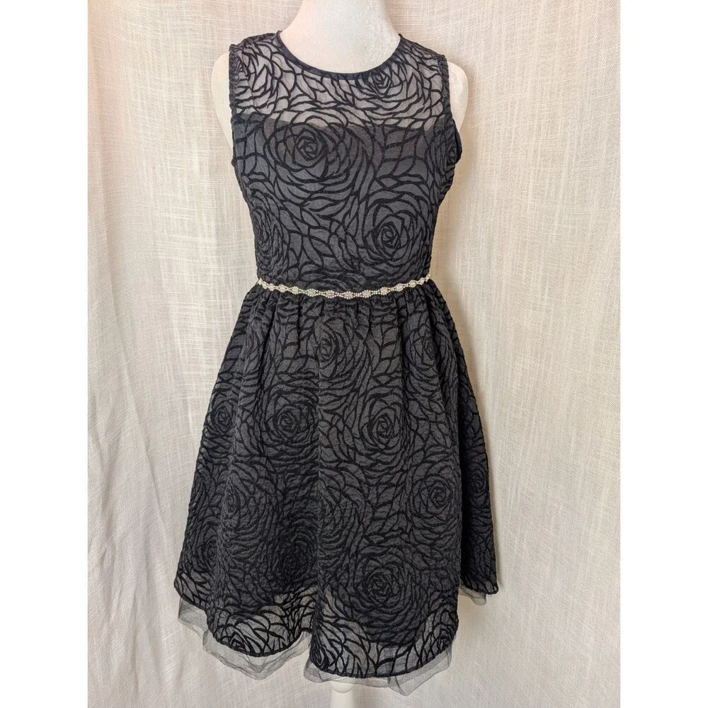 Rare Editions Girls Dress Floral Size 16 Floral Jeweled Black