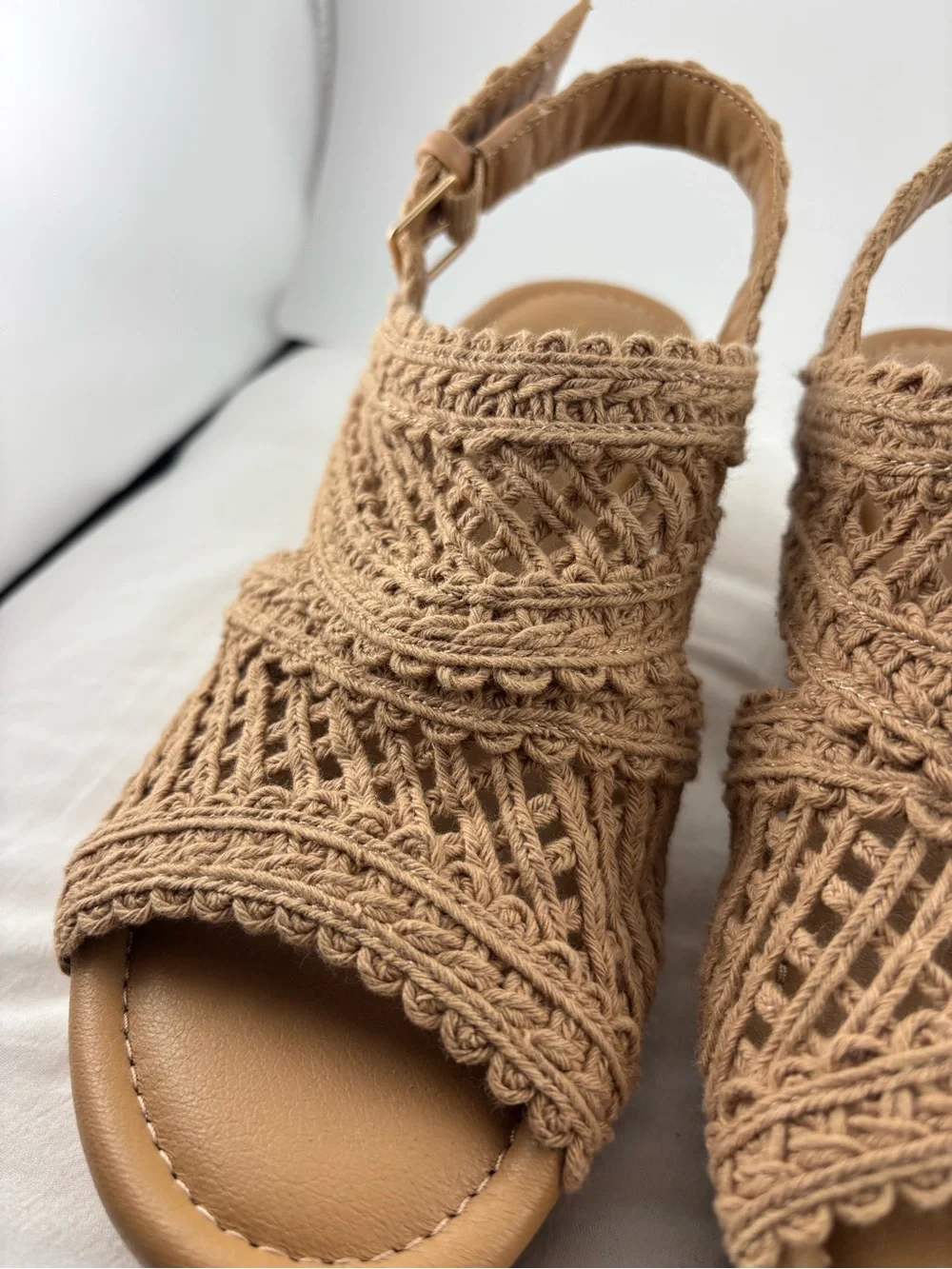 Maurices Tan Crochet Cork Platform Wedges