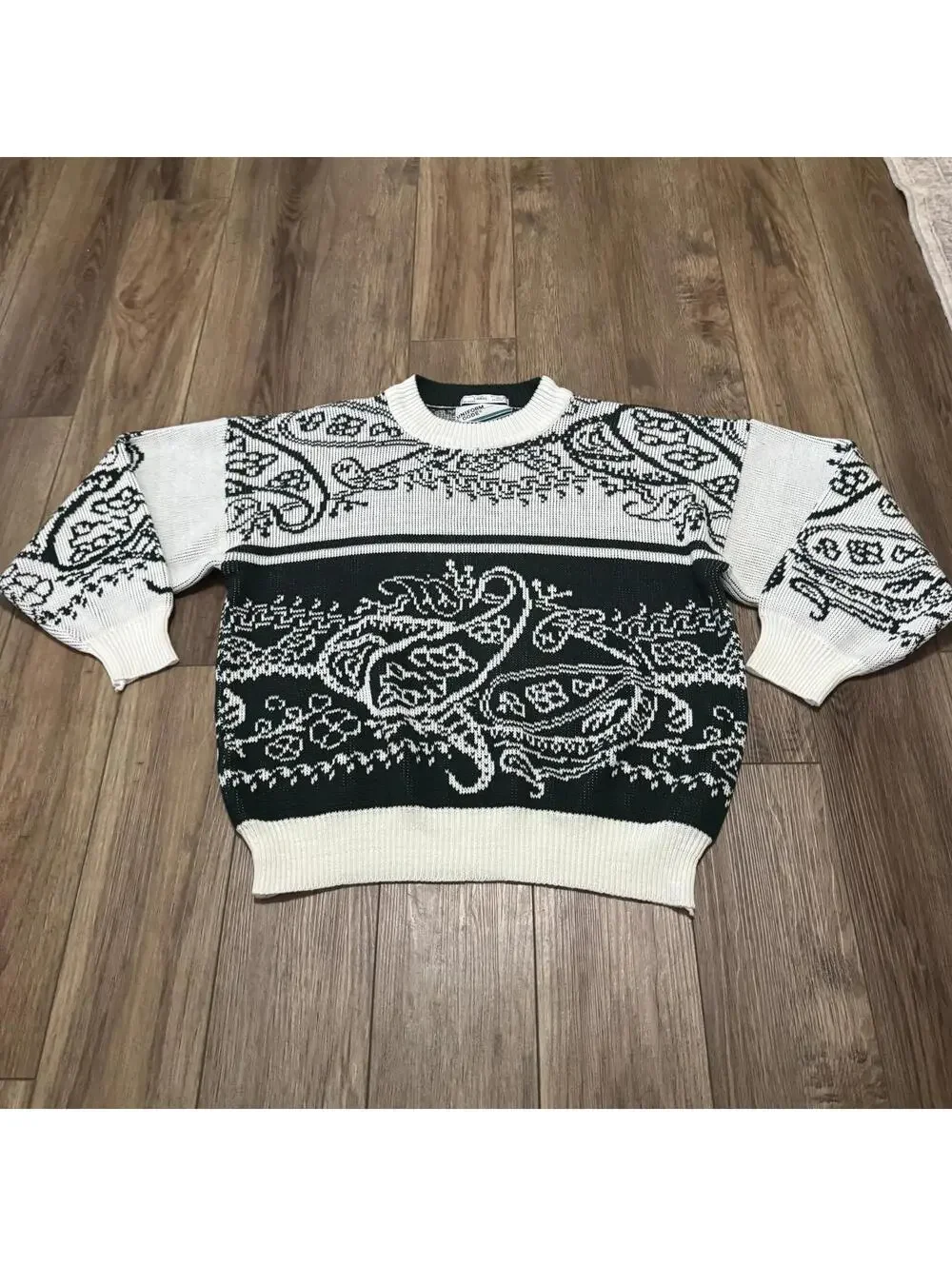 Vtg 80s Uniform Code Paisley Knit Crewneck Sweater L
