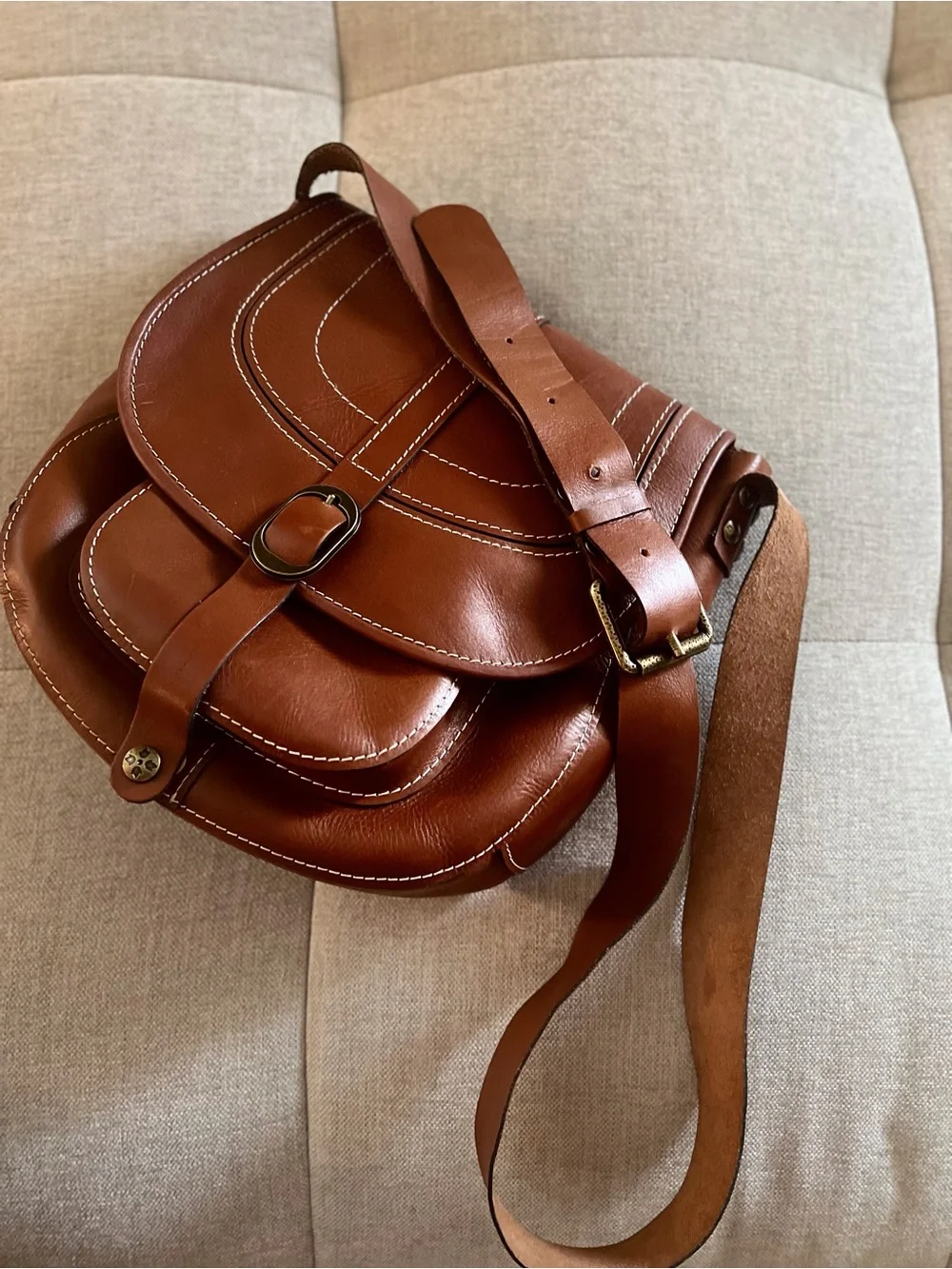 Patricia Nash Cognac Leather Crossbody Saddle Bag