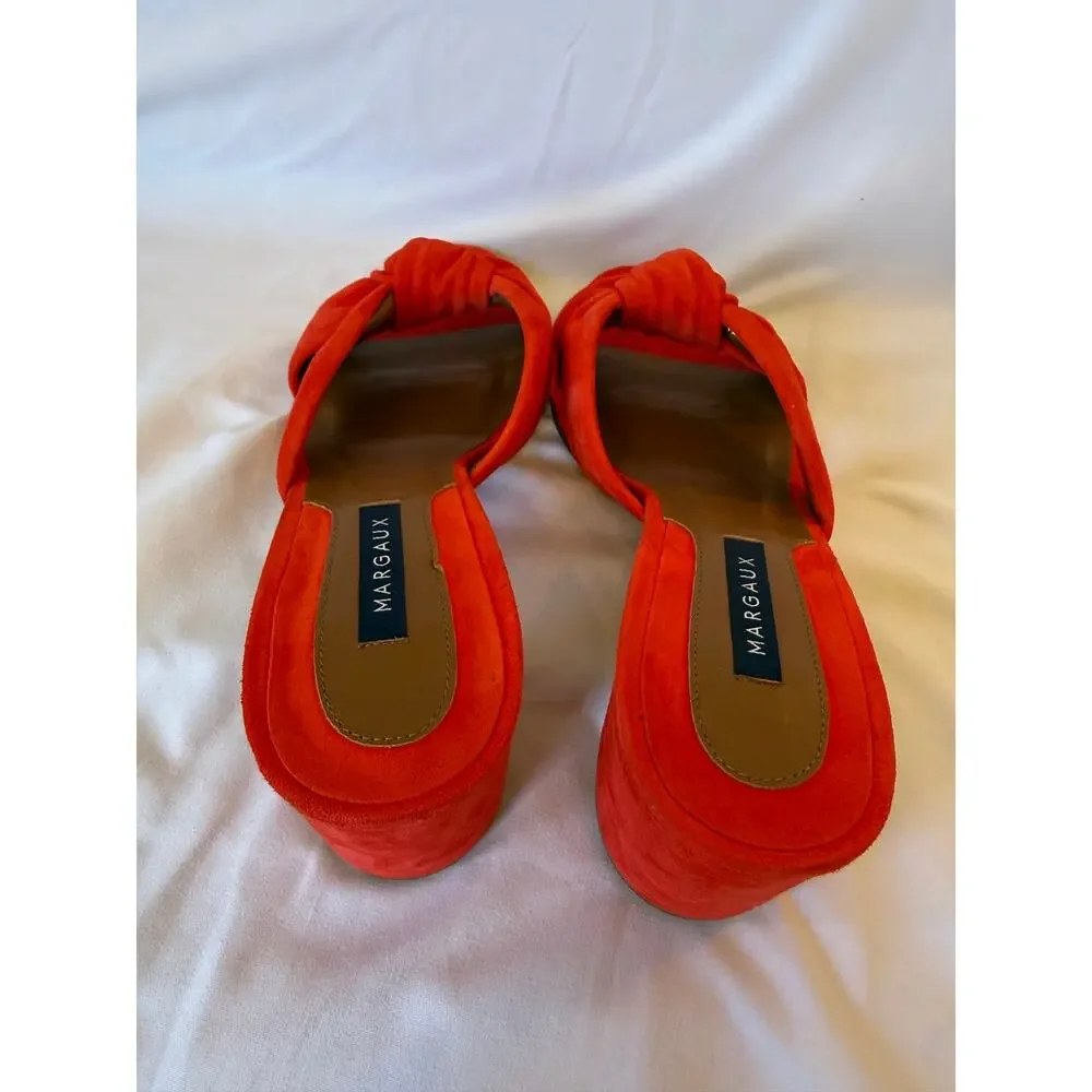Margaux Poppy Red Knotted Suede Leather Block Heeled Sandals Shoes, 42, US 11