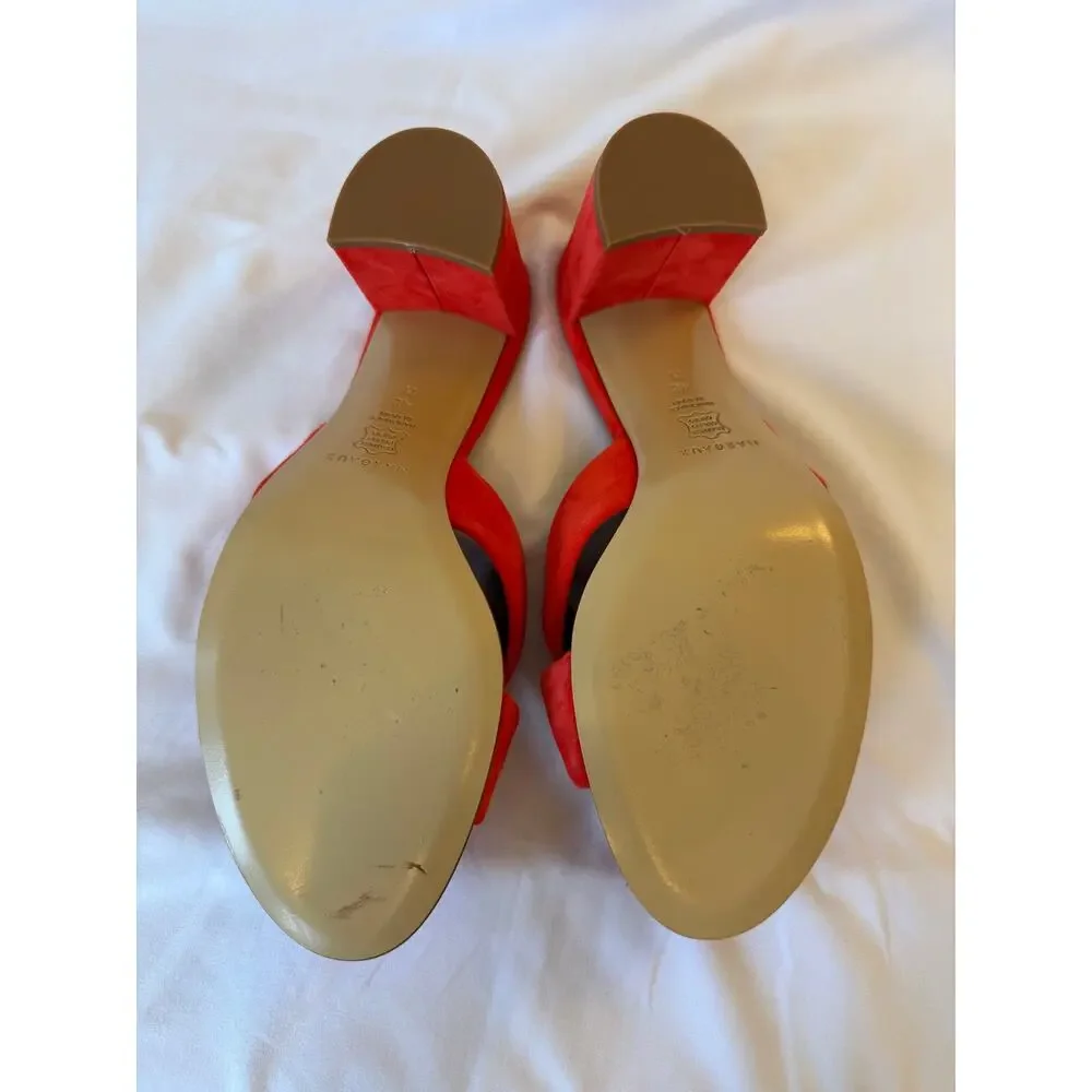 Margaux Poppy Red Knotted Suede Leather Block Heeled Sandals Shoes, 42, US 11
