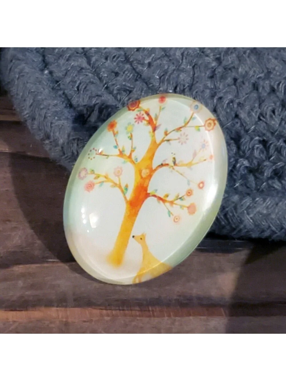 Handmade Tree of Life 40x30mm Oval Tempered Glass Cabochon 6939-H