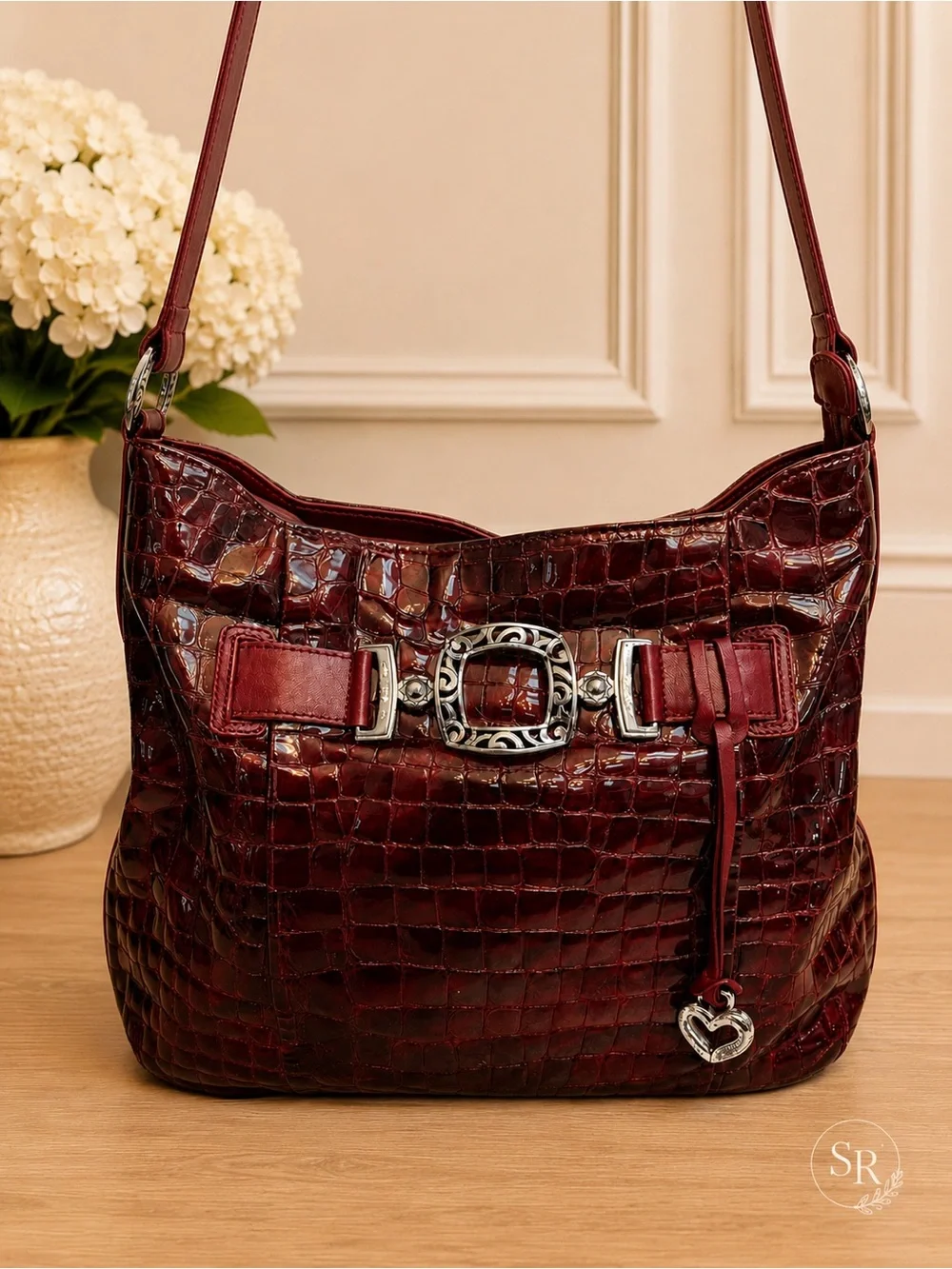 Brighton Croc-Embossed Shoulder Bag in Burgundy