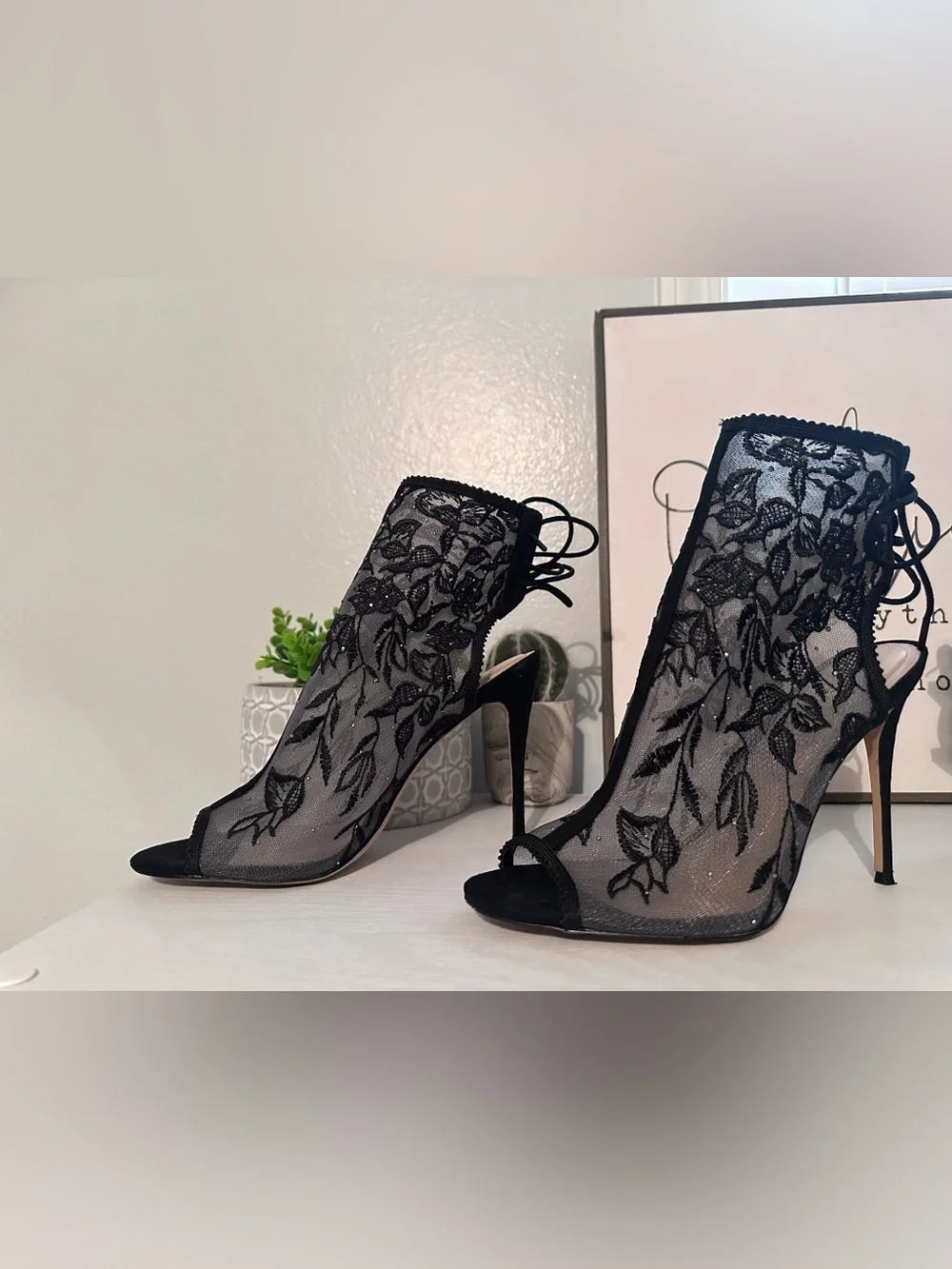 ALDO Kerisen Black Lace Rhinestone Stiletto Booties Heels Size 11