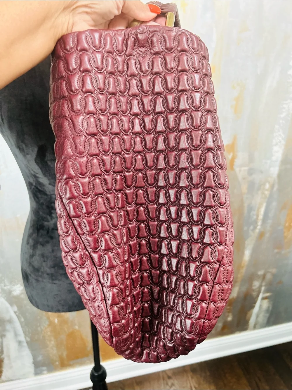Etienne Aigner Perforated Leather Tote Bag in Burgundy