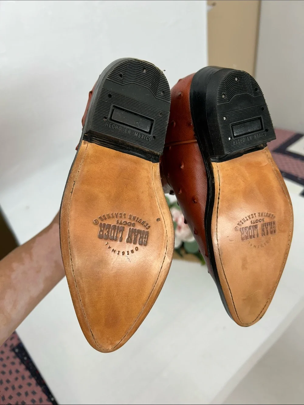 Kids Brown Ostrich-Textured Western Ankle Boots