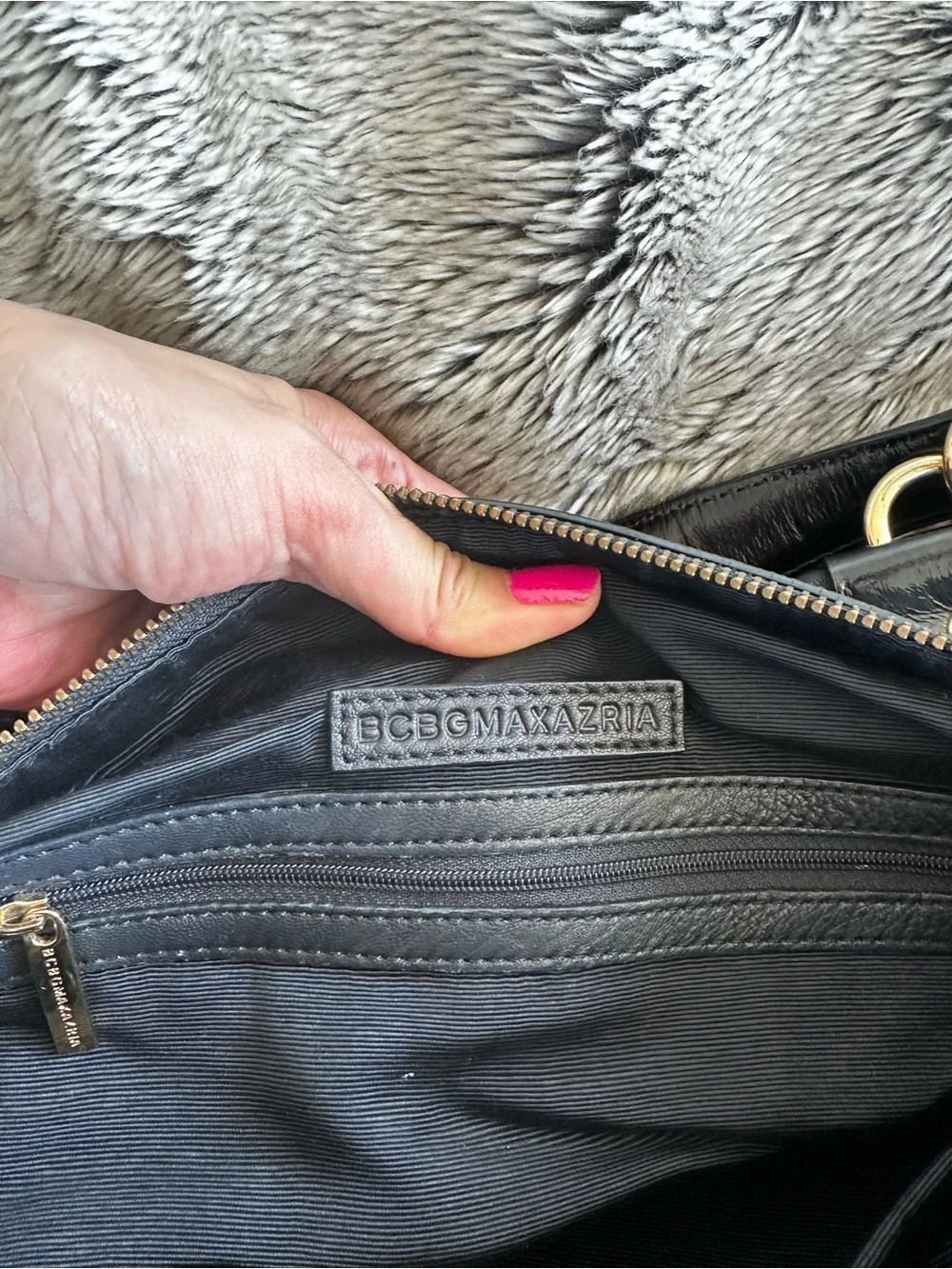 BCBG Max Azria Black Leather Satchel with Gold Hardware