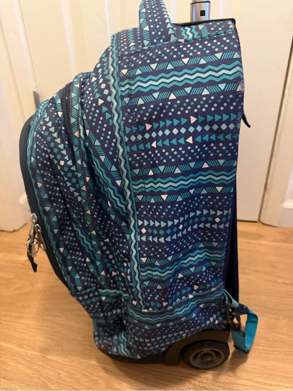 Jansport Blue Teal Pattern Rolling Backpack with Wheels
