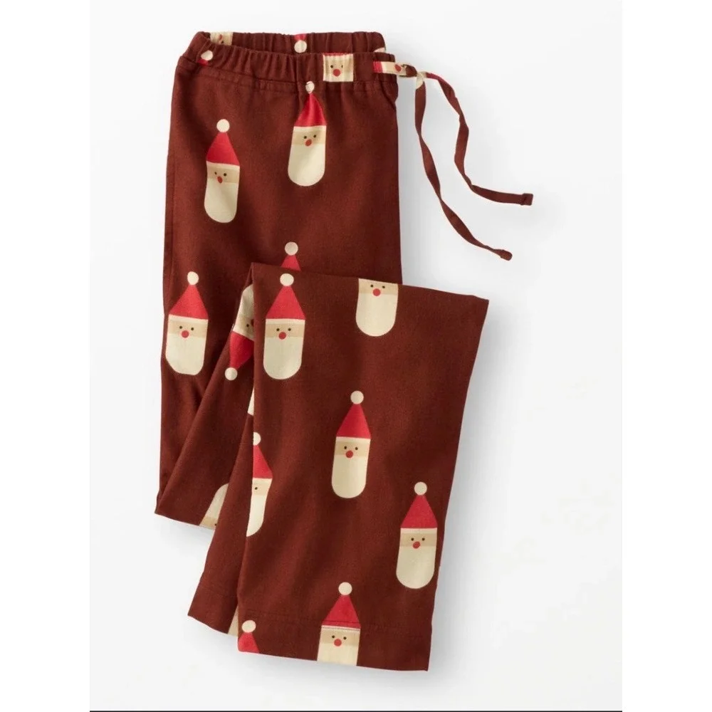 Hanna Andersson Family Match Pajama Pants Women XS Brown Santa Christmas Flannel