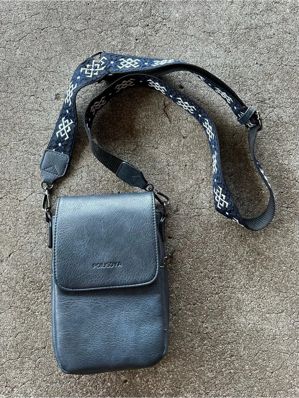 POIUGOYA Blue Leather Small Crossbody Bag
