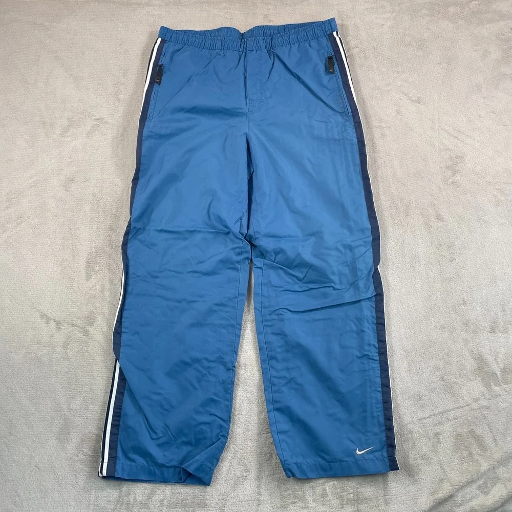 Vintage Nike Track Baggy Lined Pants Men Medium 36x30 Blue Swoosh‎ Zip Pockets