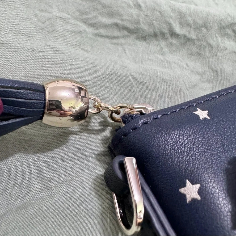 LEATHER TASSEL ZIPPER CROSSBODY in Navy Star NEW