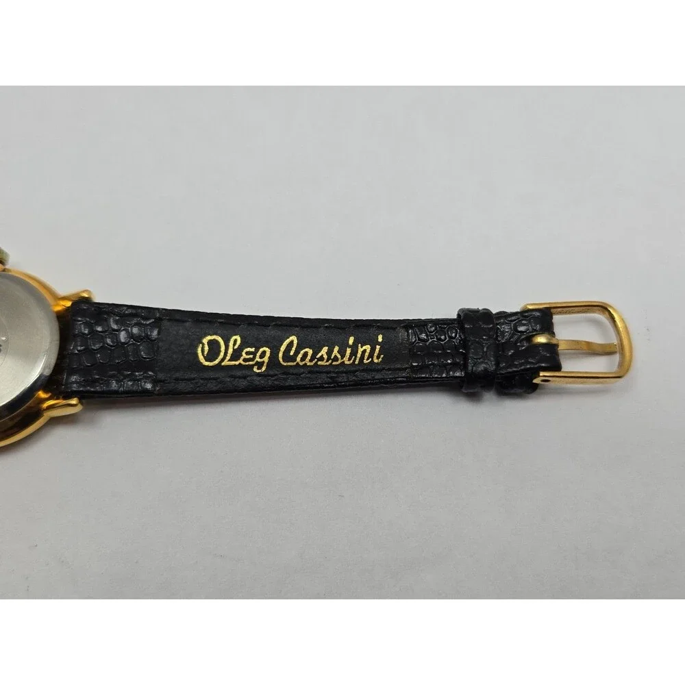 Oleg Cassini Womens Diamond Accent Black Dial Gold Tone Quartz Watch New Battery