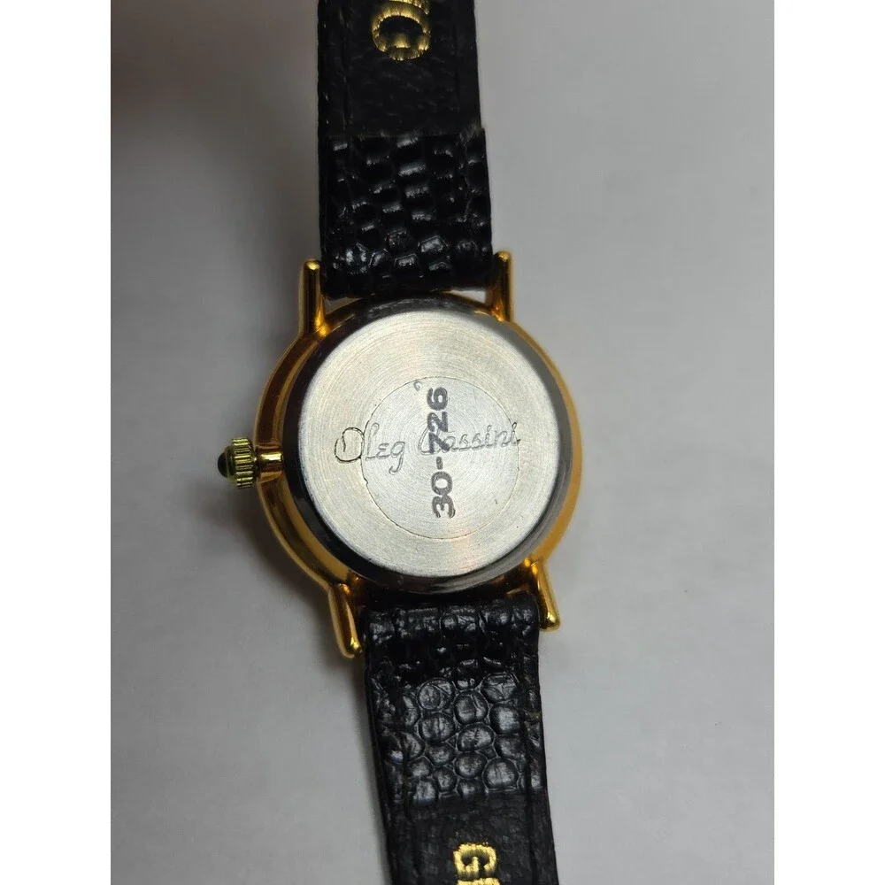 Oleg Cassini Womens Diamond Accent Black Dial Gold Tone Quartz Watch New Battery