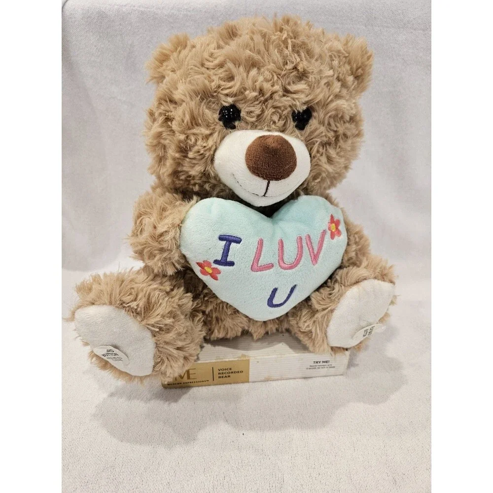 Modern Expressions Voice Recorded Plush Bear 'I Luv U' Heart Valentine's Day