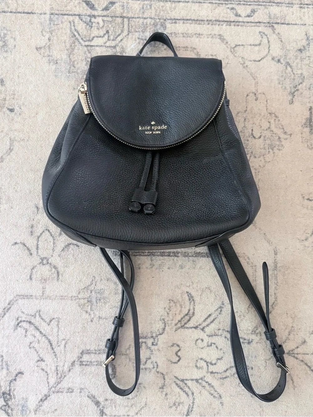 NWT Kate Spade Black Pebbled Leather Flap/Drawstring Backpack Retail $359