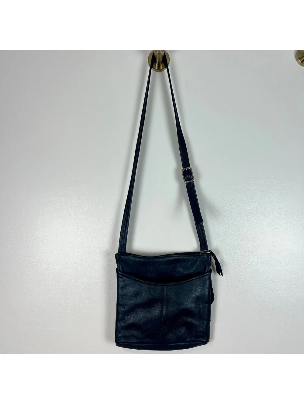 SAS Genuine Leather Black Crossbody Organizer Bag Adjustable Strap USA Made