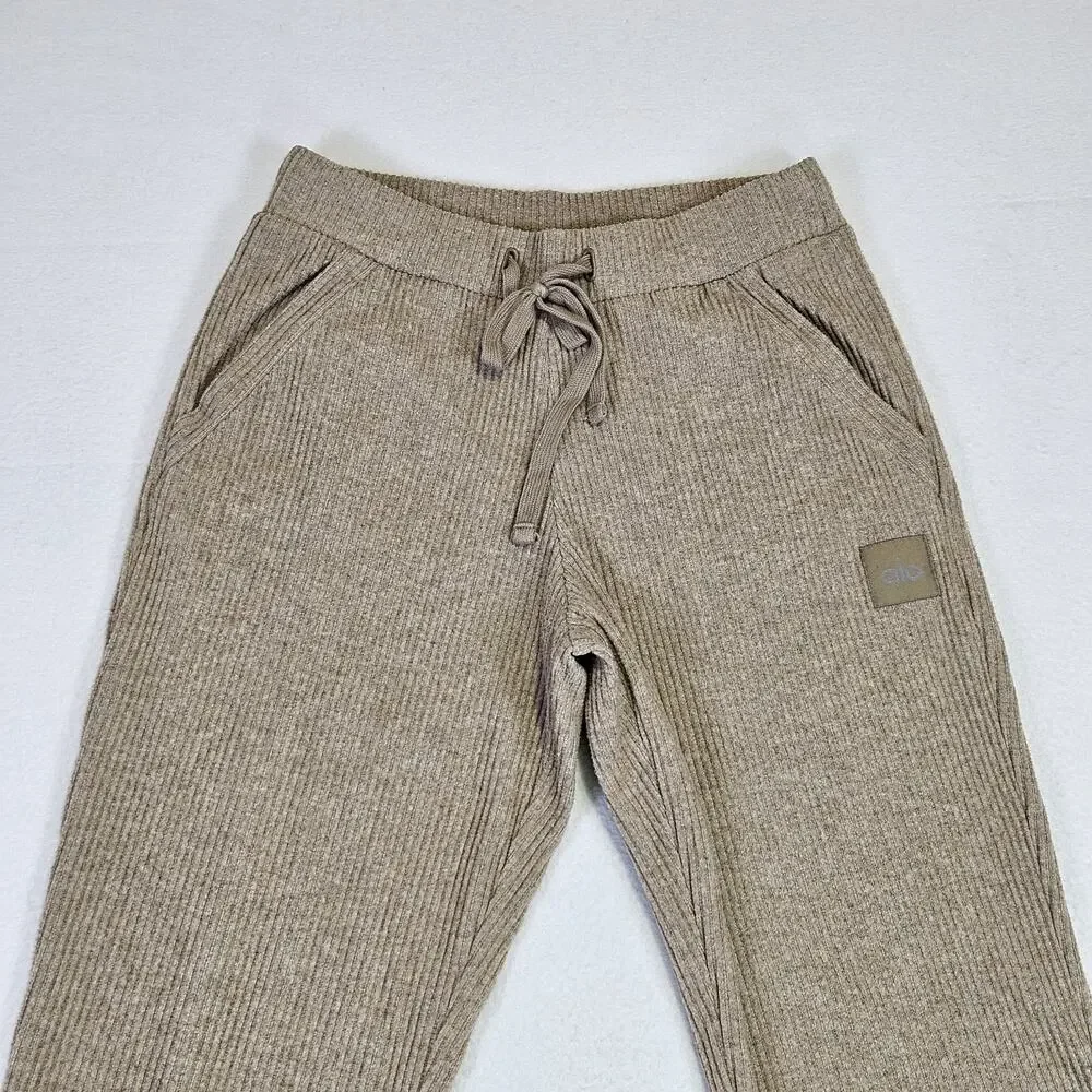 Alo Yoga Muse Sweatpants Women XS Ribbed Gravel Heather W5784R Athleisure Jogger
