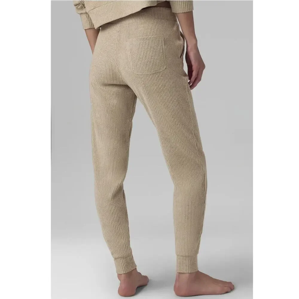Alo Yoga Muse Sweatpants Women XS Ribbed Gravel Heather W5784R Athleisure Jogger