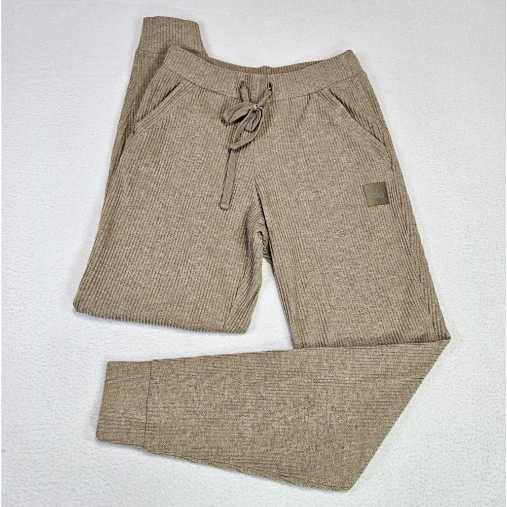 Alo Yoga Muse Sweatpants Women XS Ribbed Gravel Heather W5784R Athleisure Jogger