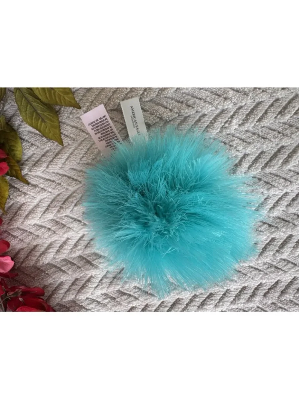American Eagle Blue Summer Cute Pom-Pom Furry Keychain Bag Charm Key Ring NEW