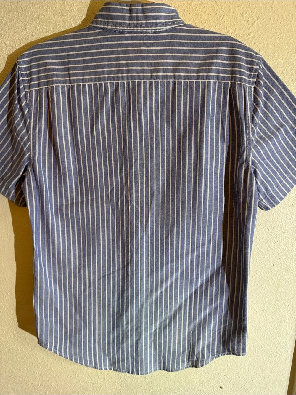 Levi's Blue and White Vertical-Stripe Short Sleeve Button-Down Shirt