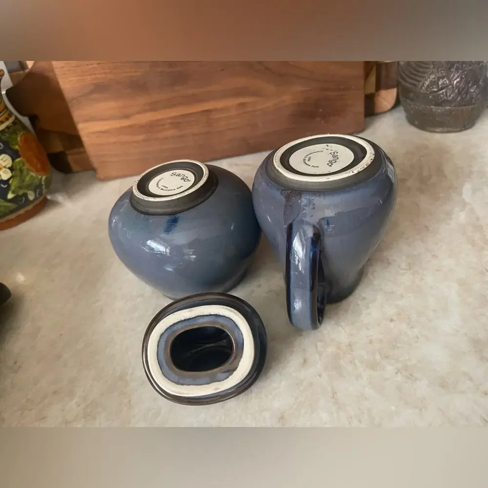 Sango Blue Ceramic Sugar and Creamer Set Nova Blue *Retired