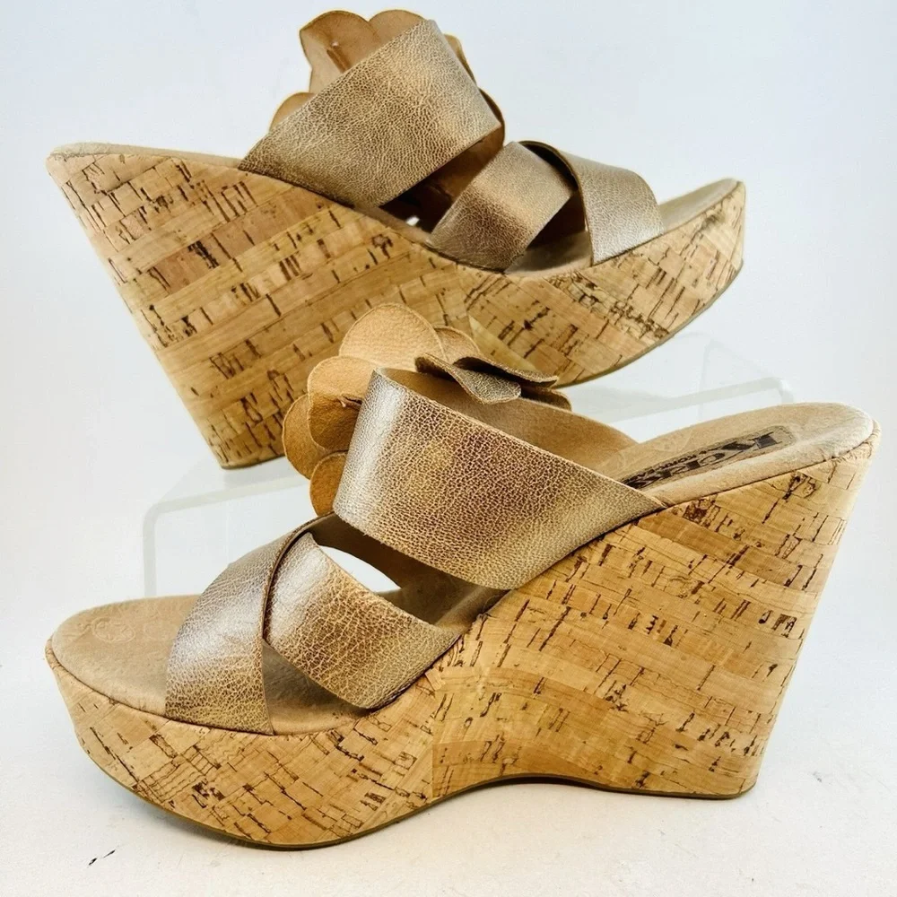 Korks by Kork-Ease Rose Gold  Wedge Sandals with Floral Accent