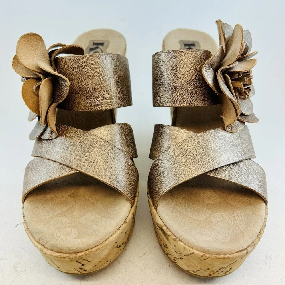 Korks by Kork-Ease Rose Gold  Wedge Sandals with Floral Accent