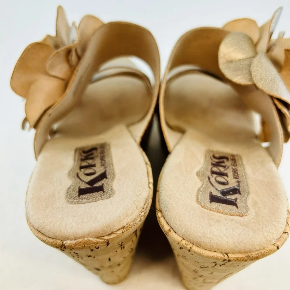 Korks by Kork-Ease Rose Gold  Wedge Sandals with Floral Accent