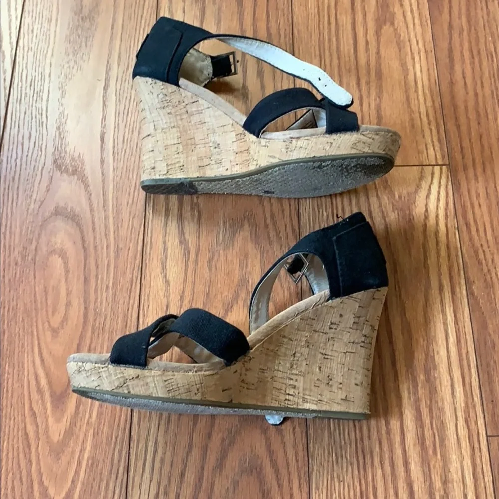 Toms Black Suede Crisscross Wedge Sandals
