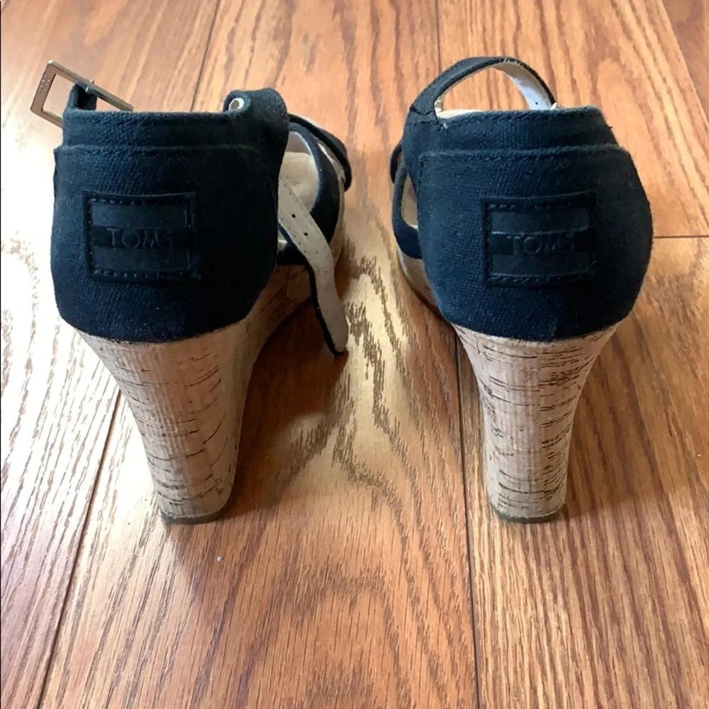 Toms Black Suede Crisscross Wedge Sandals