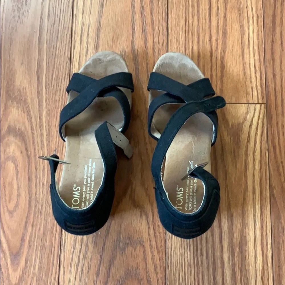 Toms Black Suede Crisscross Wedge Sandals